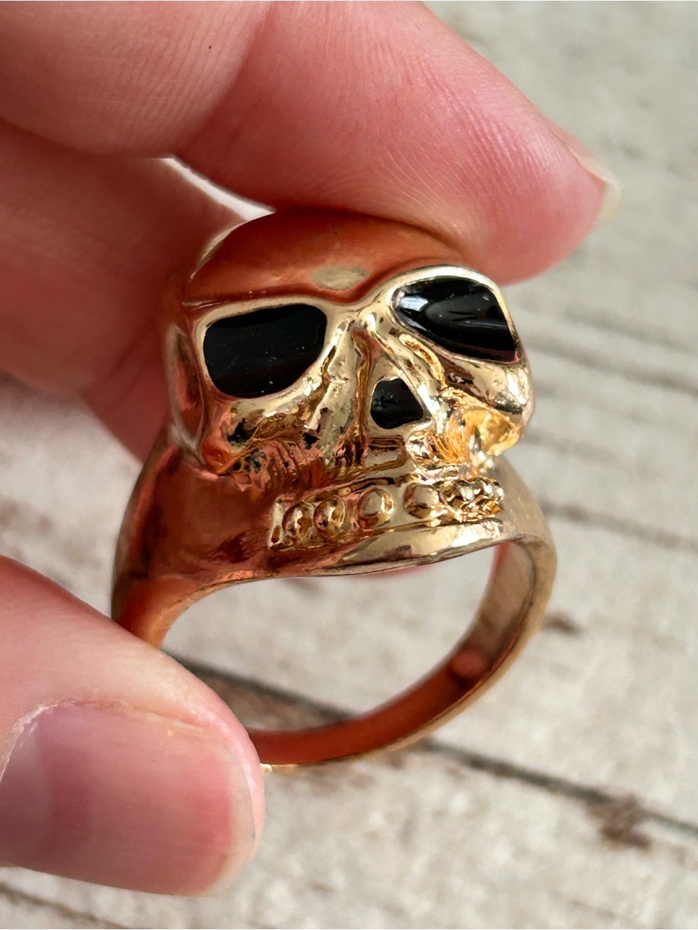 4/$100 Gold Skull Ring with Black Eye Accents